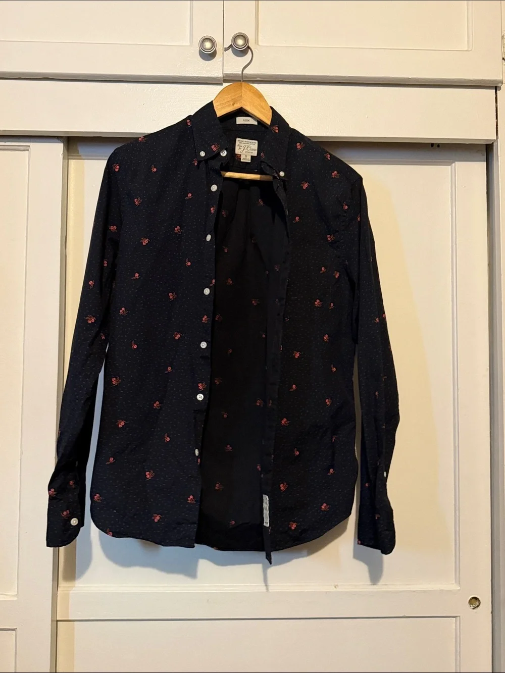 J. Crew  Button-Down Shirt with Red Micro Floral Motif